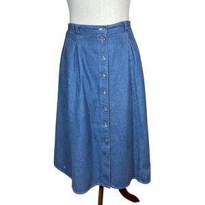 Koret City Blues Vintage Denim Button Front Midi Skirt Blue Plus Size 18W